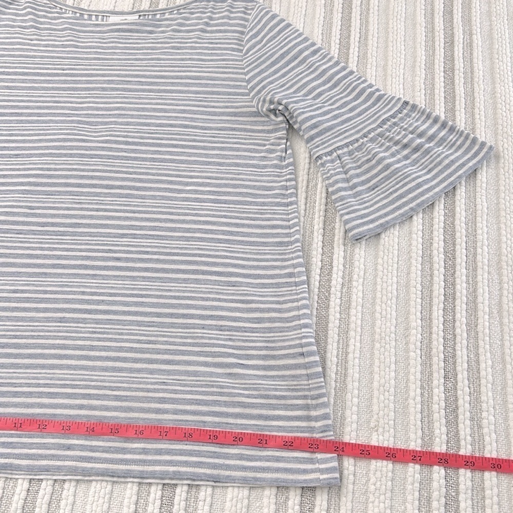 J Jill Womens Ruffle Sleeve Cotton Embroidered Striped Blouse Muted Blue M - Picture 7 of 11